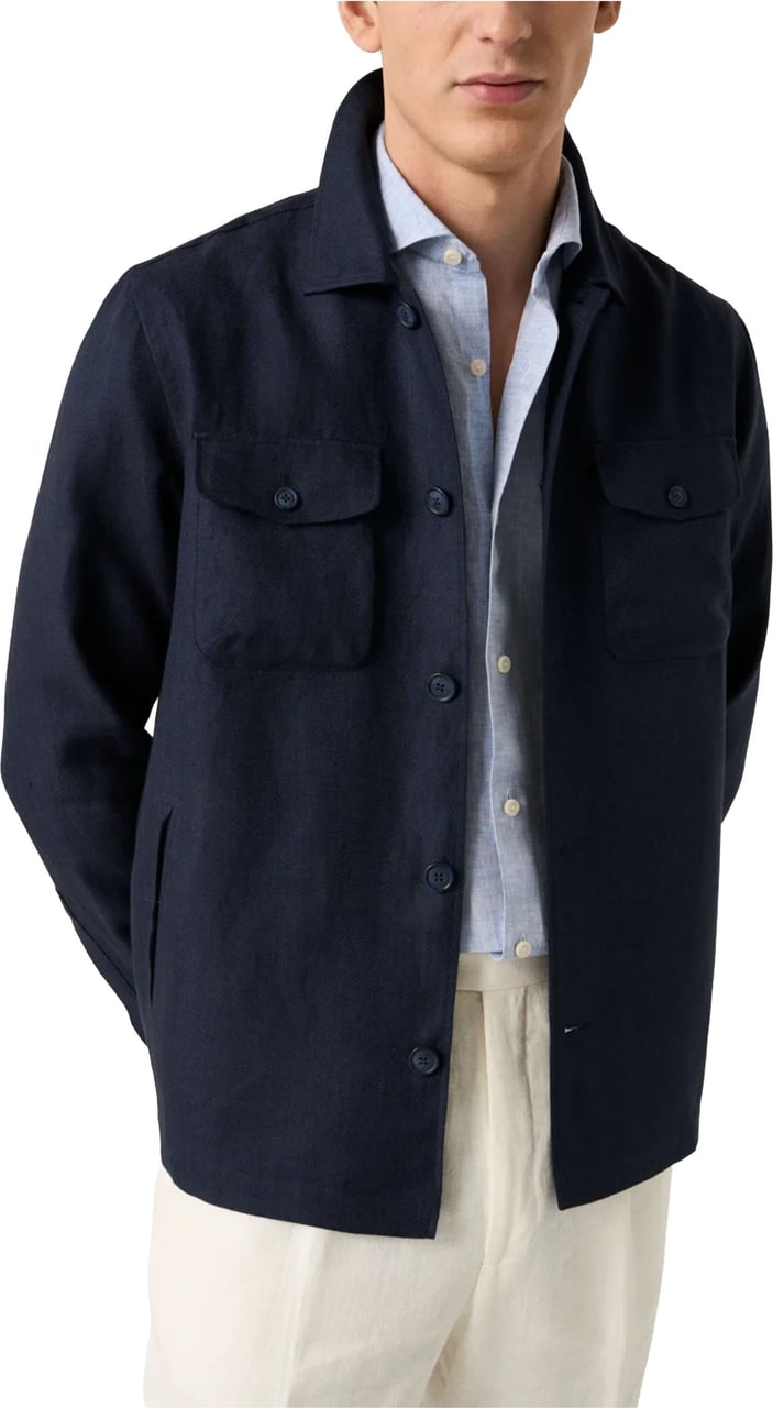 Eton Four Pocket Linen Lyocell Shirt Jacket Overshirts Donkerblauw 100014699 Blauw