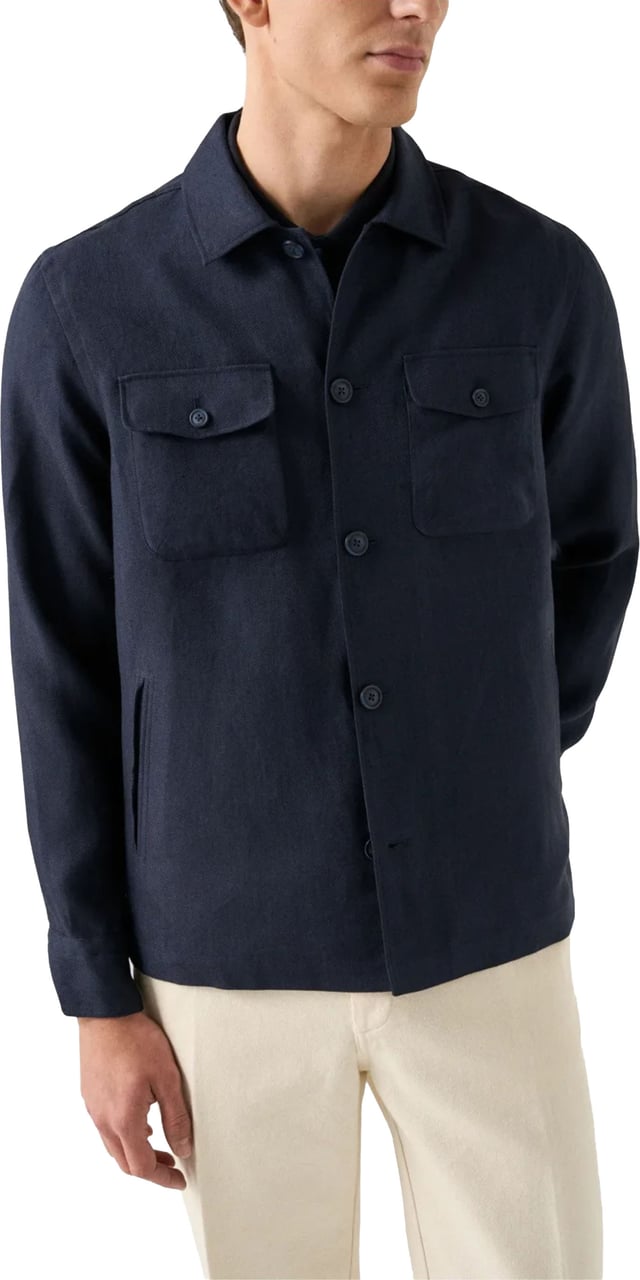 Eton Four Pocket Linen Lyocell Shirt Jacket Overshirts Donkerblauw 100014699 Blauw