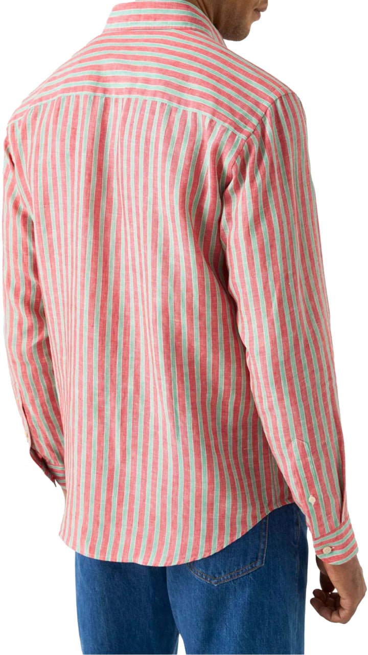 Eton Eton Multi Striped Linen Shirt Lange Mouw Overhemden Rood 100014792 Rood
