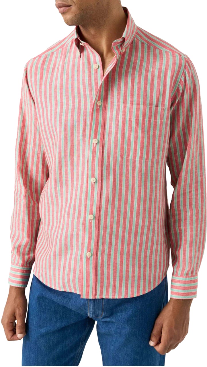 Eton Eton Multi Striped Linen Shirt Lange Mouw Overhemden Rood 100014792 Rood