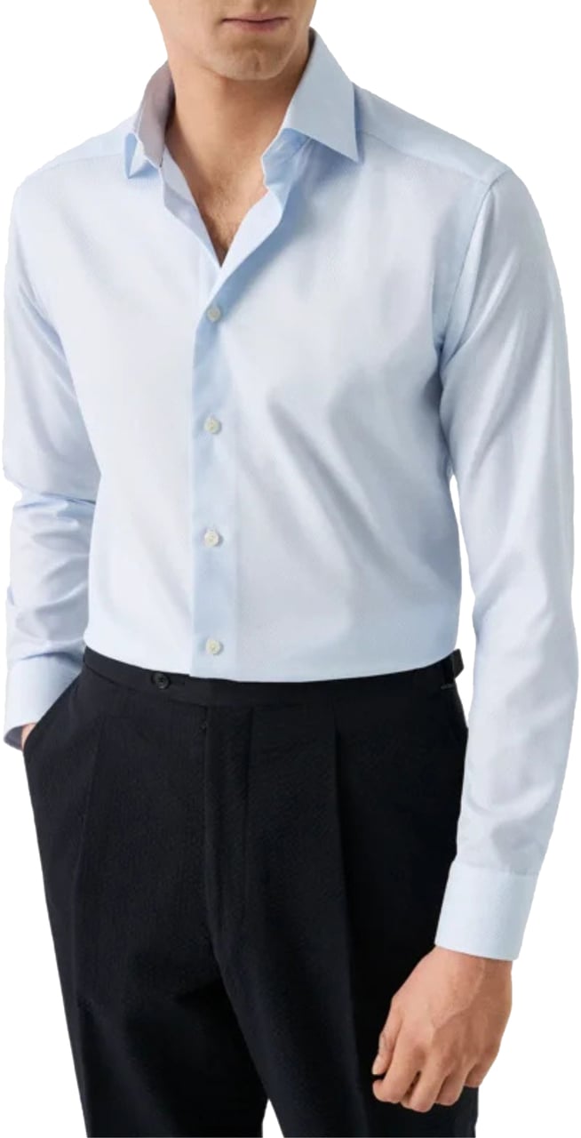 Eton Eton Semi Solid Cotton Lyocell Shirt Lange Mouw Overhemden Lichtblauw 100015130 Blauw
