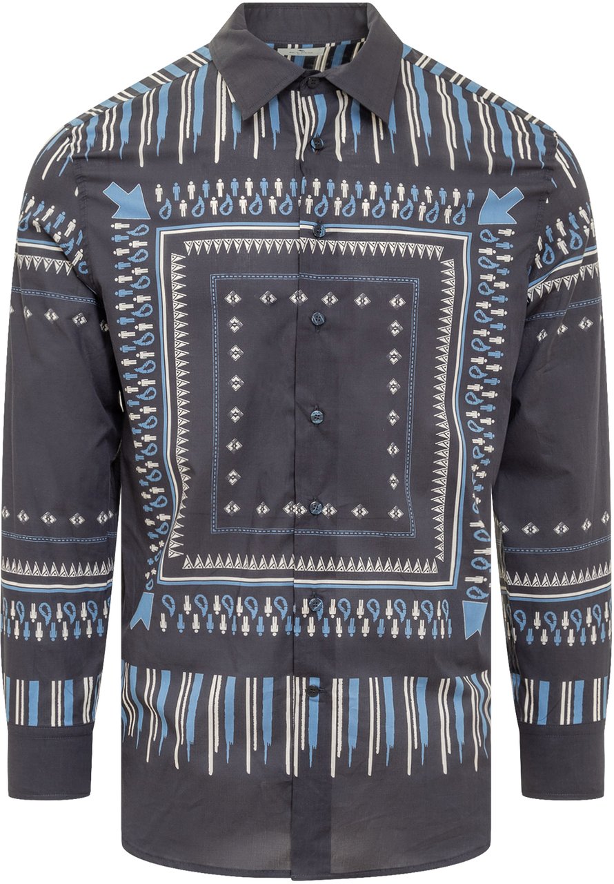 Etro Camicia Geometrica Blauw