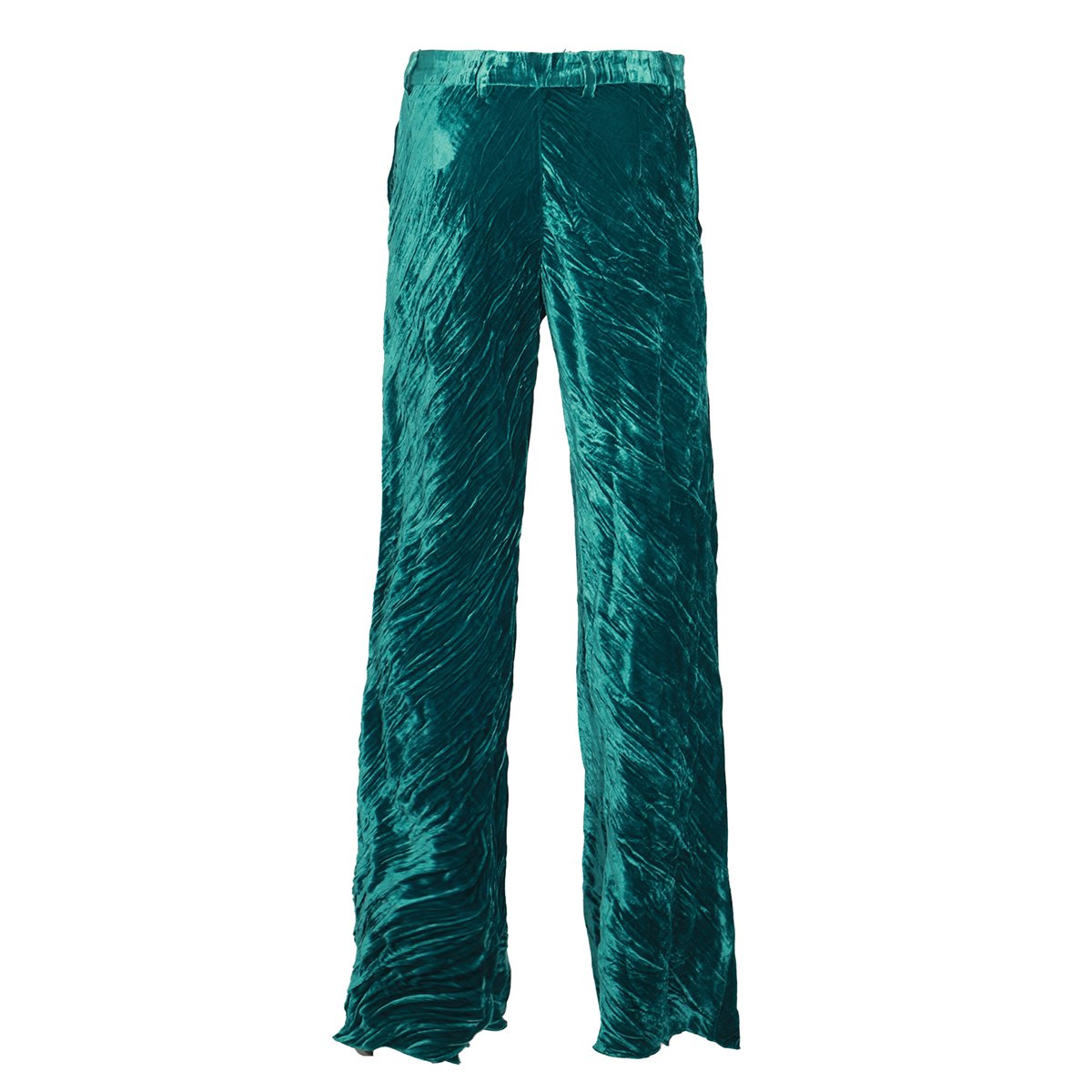 Etro Froissé Velvet Trousers With Concealed Zip And Side Pockets Groen