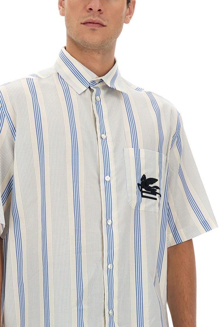 Etro Vertical Striped Cotton Shirt Wit
