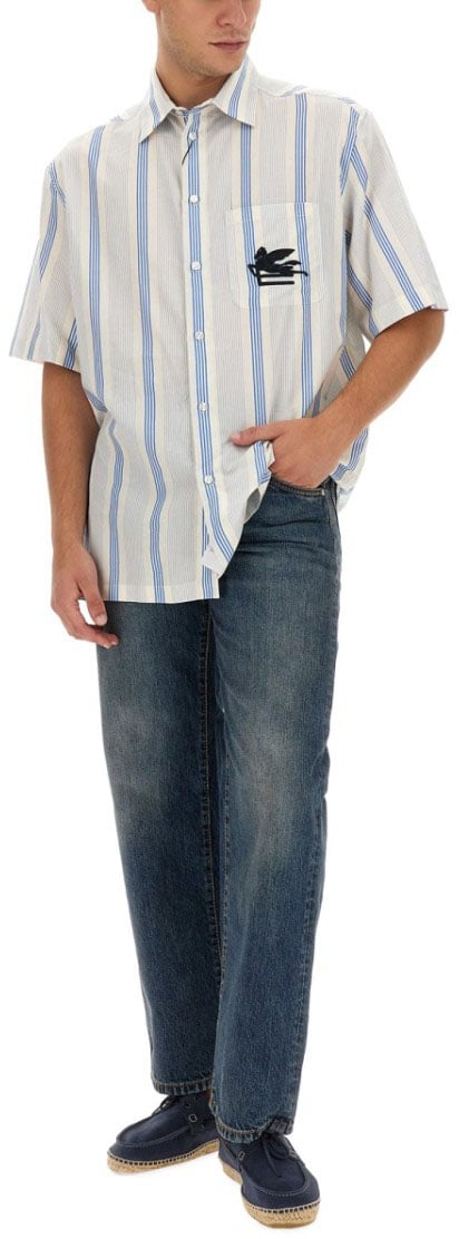 Etro Vertical Striped Cotton Shirt Wit