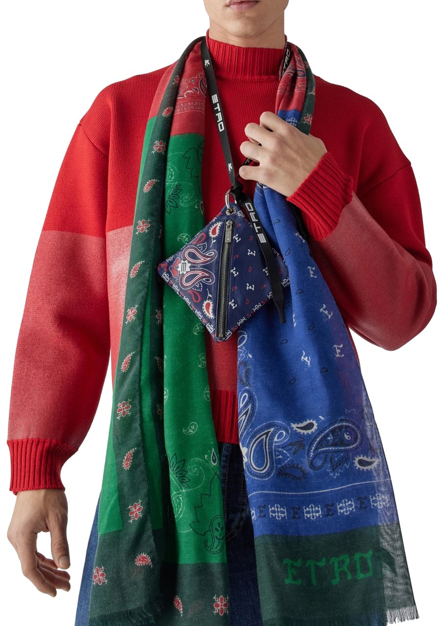 Etro Paisley Print Logo Pouch Bag Blauw