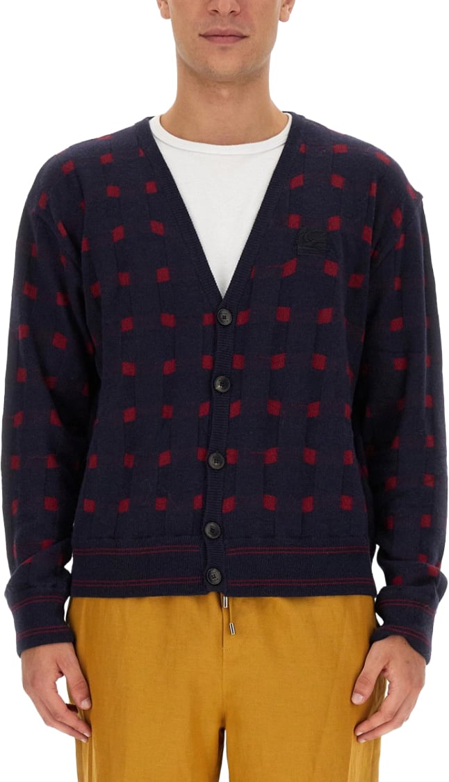 Etro Checkered Pattern V-Neck Cardigan Blauw