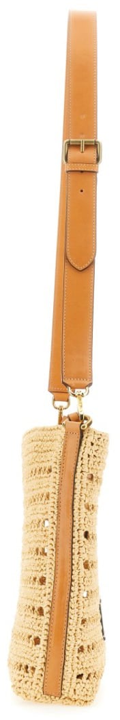 Etro Perforated Raffia Shoulder Bag Neutraal
