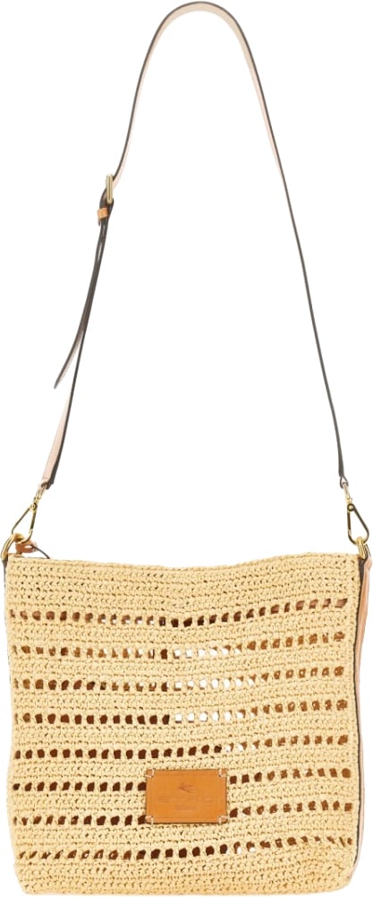 Etro Perforated Raffia Shoulder Bag Neutraal
