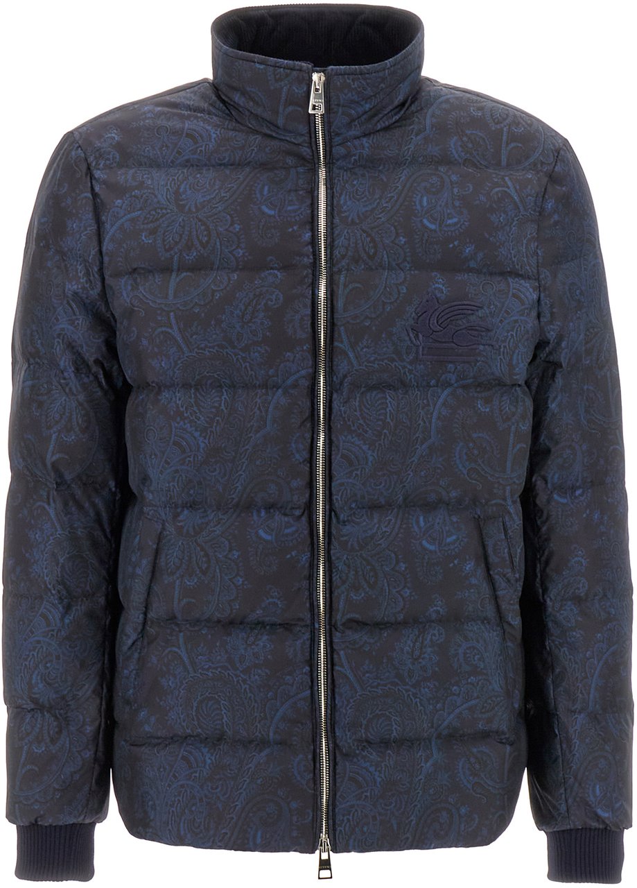Etro Etro Printed nylon down jacket Blauw