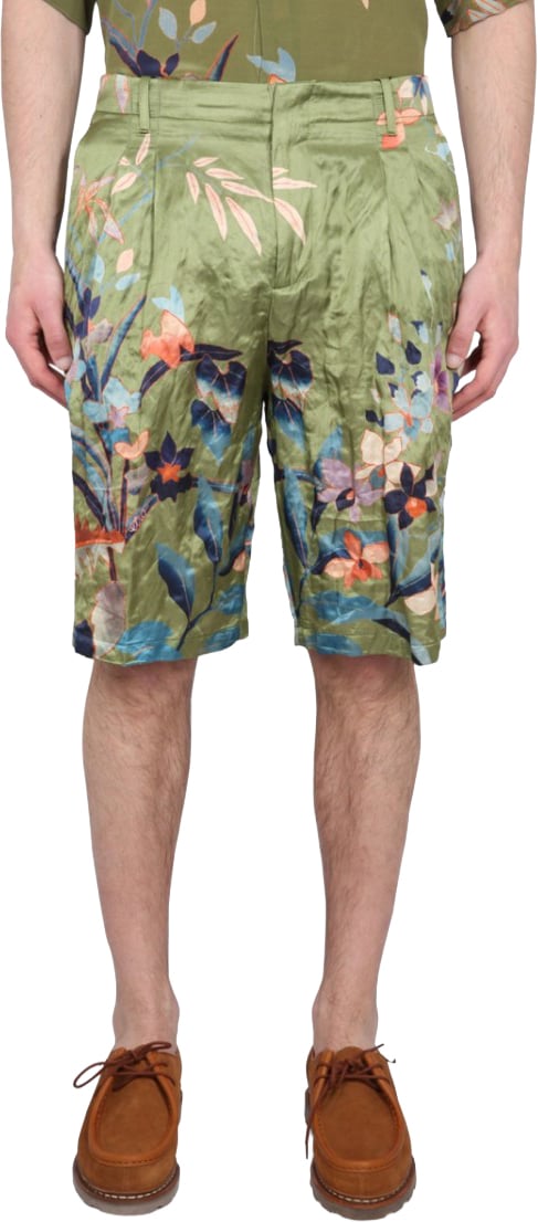 Etro Bermuda Shorts With Floral Print Groen