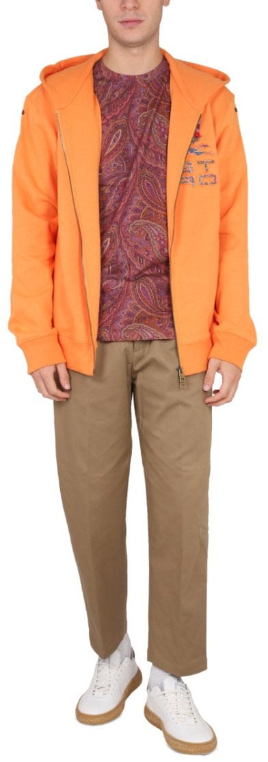 Etro Orange Zip Sweatshirt With Hood Oranje