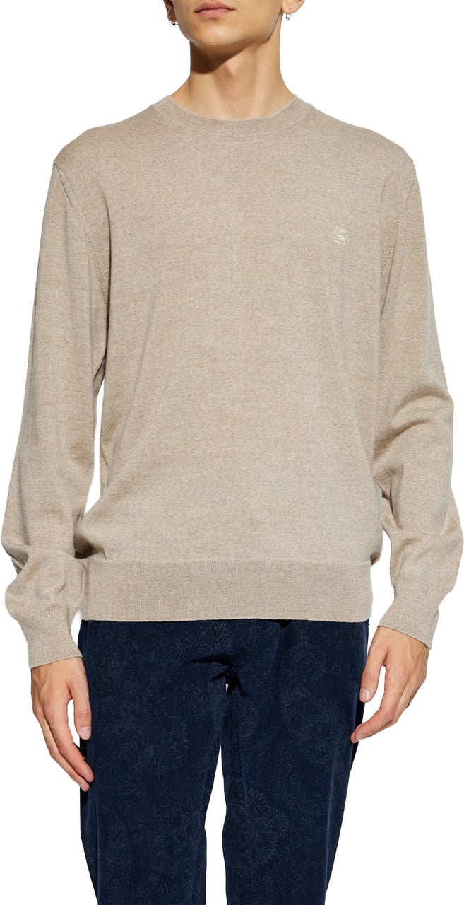 Etro Crew Neck Neutral Beige Wool Sweater Neutraal
