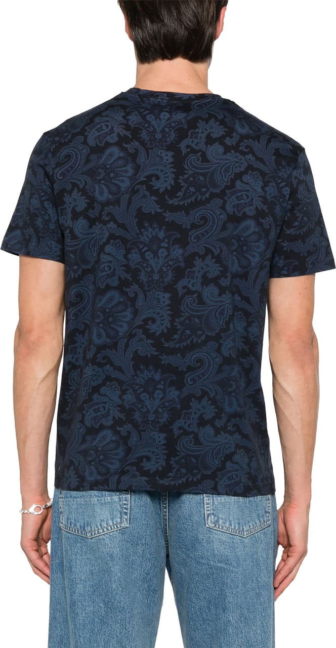 Etro Roma Paisley-Print Floral Cotton T-Shirt Zwart