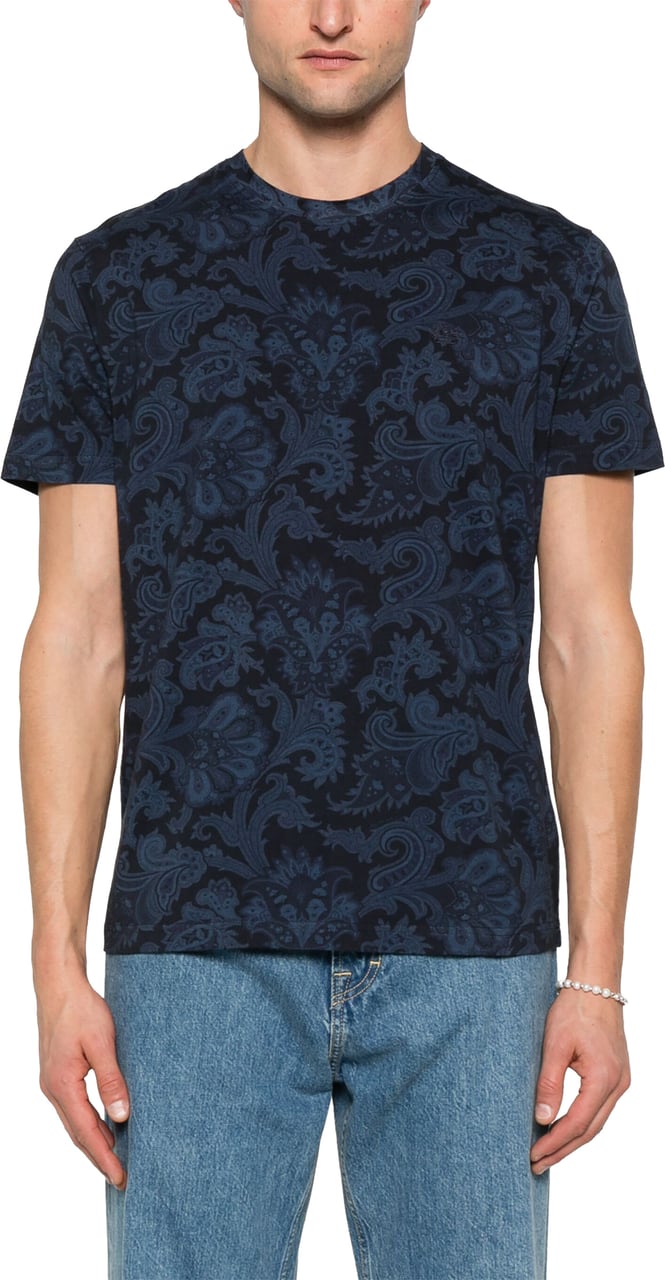 Etro Roma Paisley-Print Floral Cotton T-Shirt Zwart