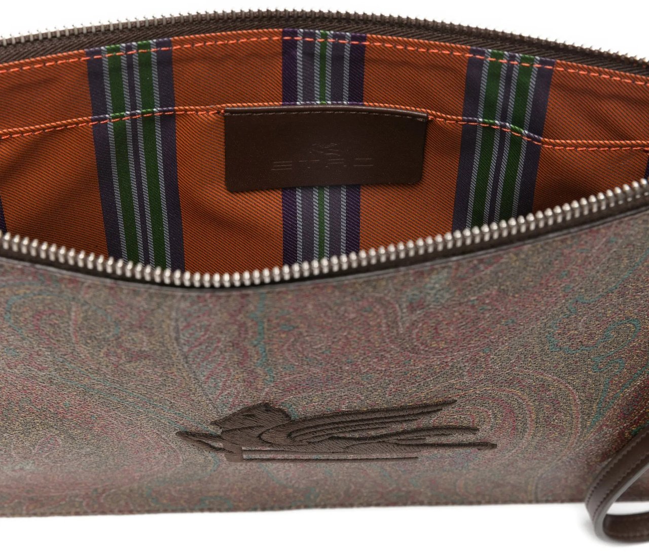 Etro Rectangular Brown Paisley Pattern Wristlet Pouch Grijs