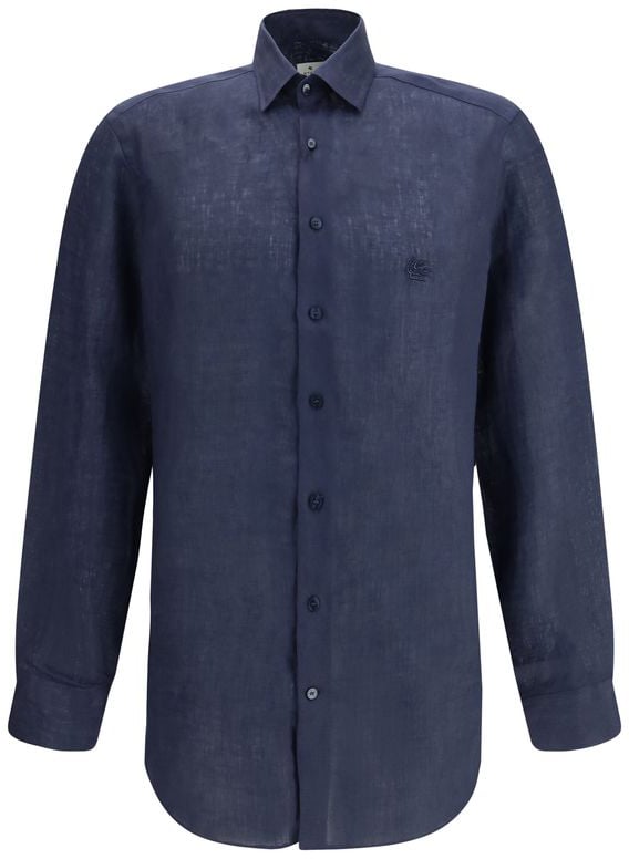 Etro Etro Blue Linen Dress Shirt Blauw