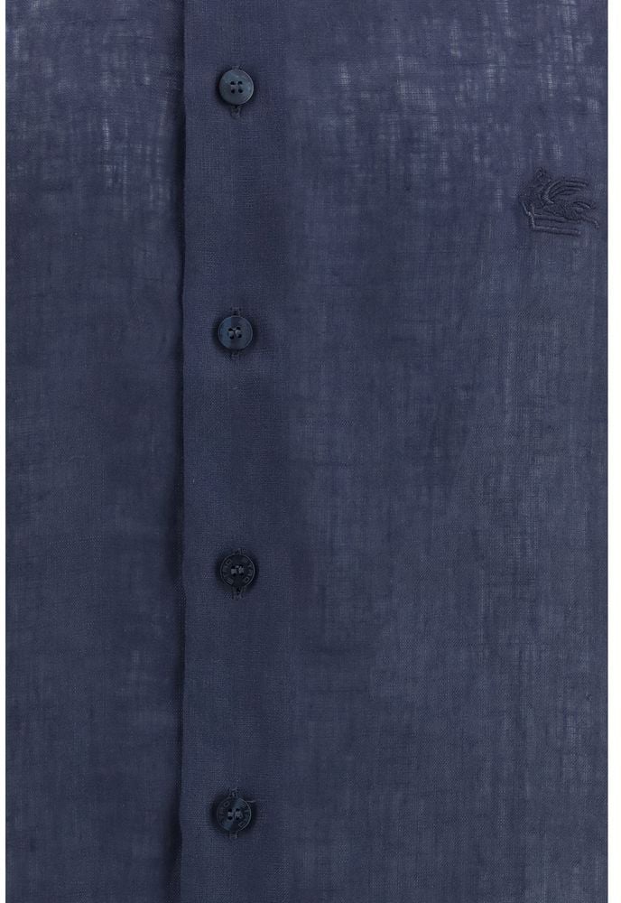 Etro Etro Blue Linen Dress Shirt Blauw