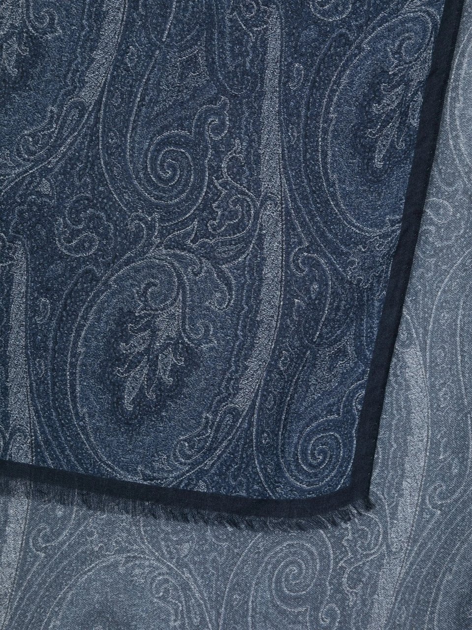Etro Deep Blue Paisley Fringed Scarf Grijs