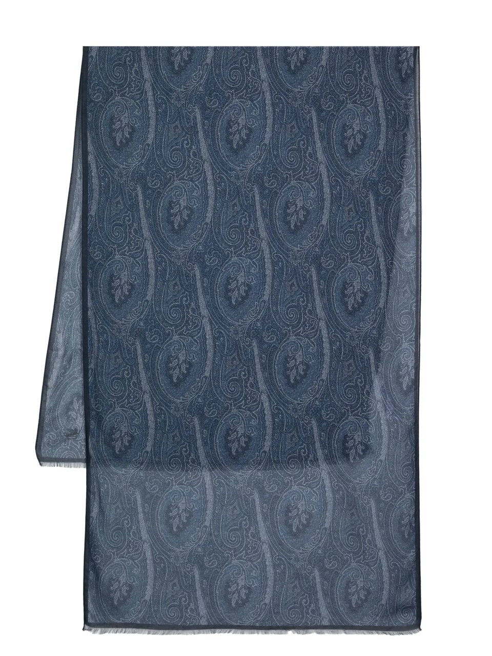 Etro Deep Blue Paisley Fringed Scarf Grijs