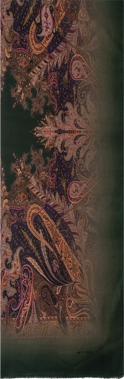 Etro Sciarpa Orfeo con Motivo Ornamentale Donkergroen