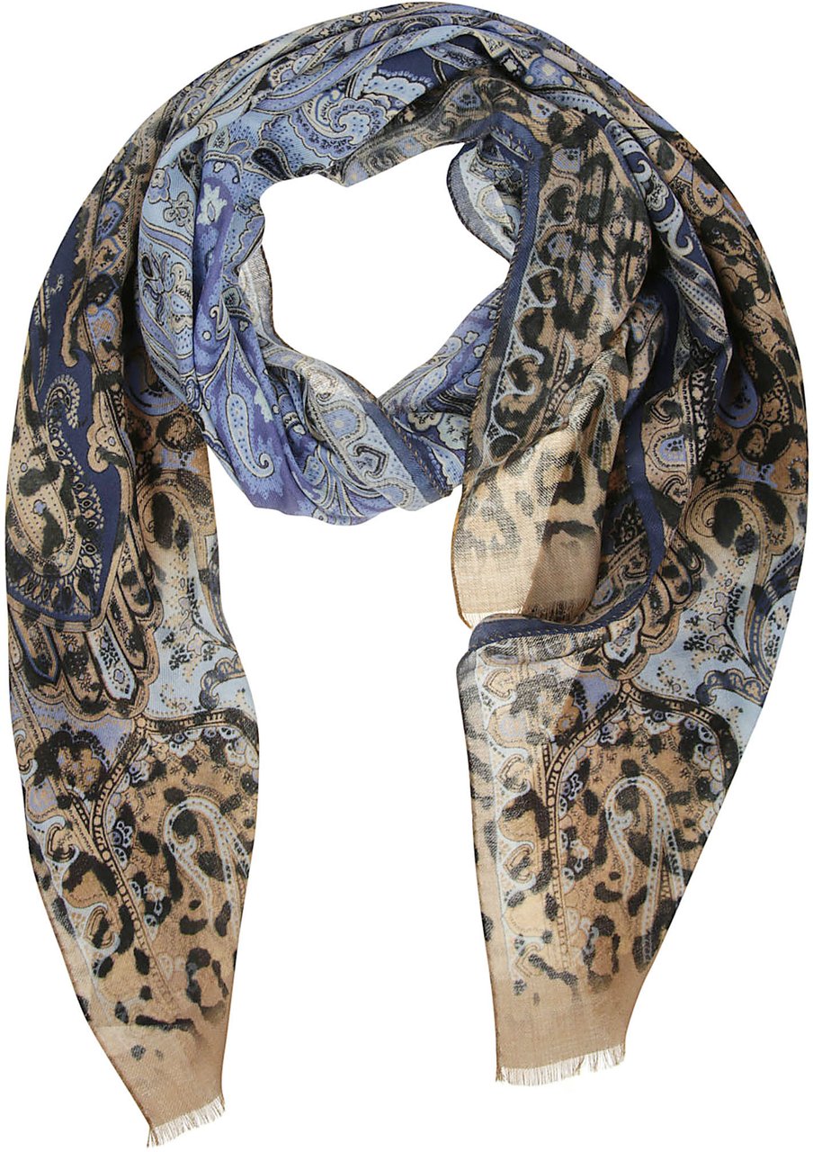 Etro Dégradé Animalier Scarf Blue Blauw