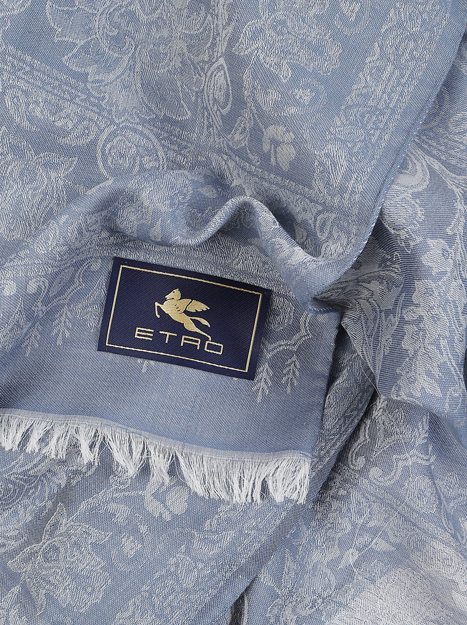 Etro Fringes Scarf Blue Blauw