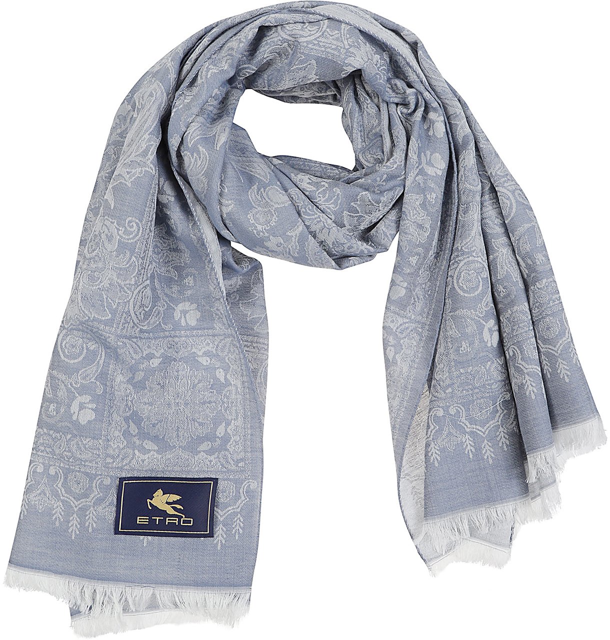 Etro Fringes Scarf Blue Blauw