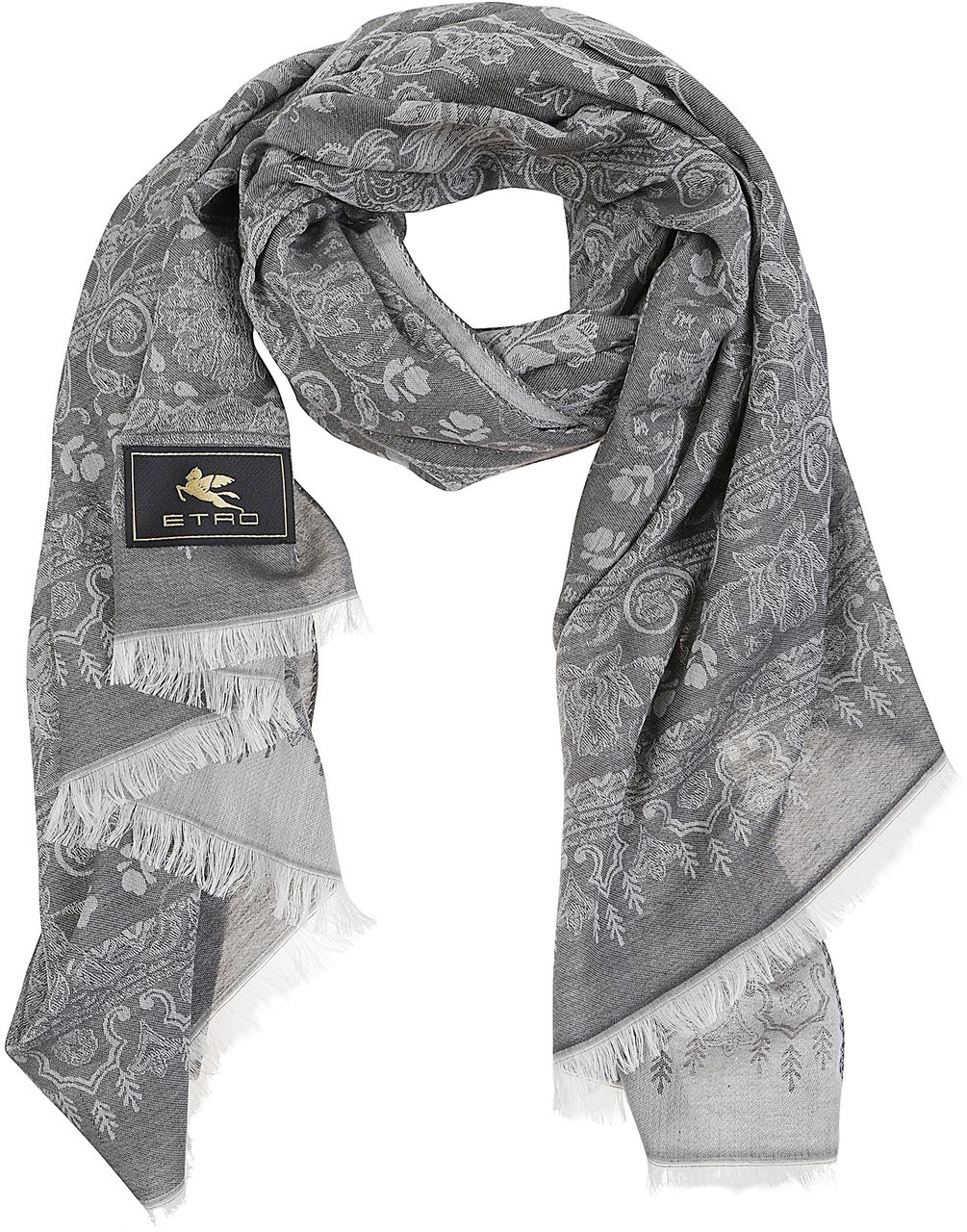 Etro Fringes Scarf Grey Grijs
