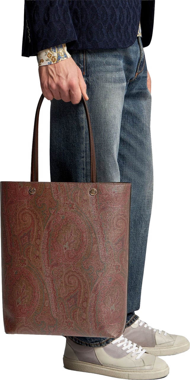 Etro Vertical Shopping Brown Paisley Pattern Tote Roze