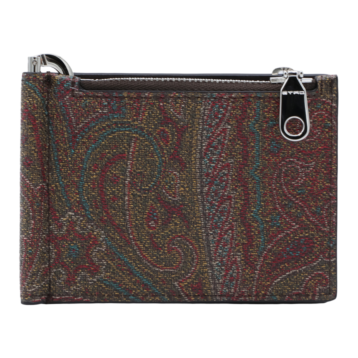 Etro Textured Paisley Patterned Wallet With Zippered Compartment Grijs
