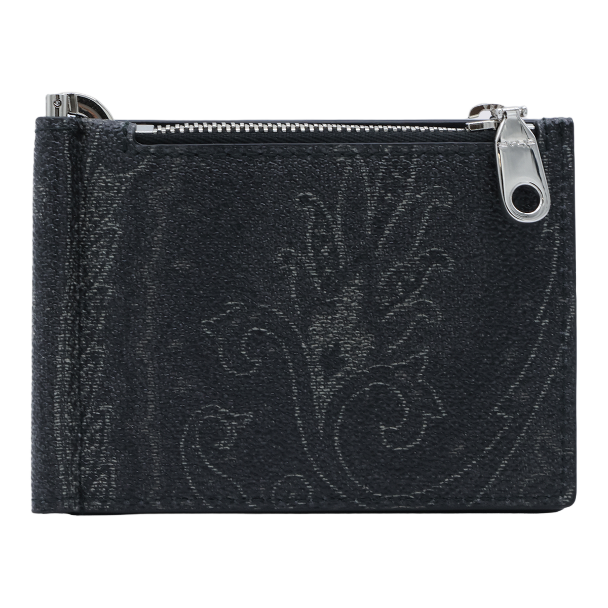 Etro Compact Textured Wallet With Paisley Embossing Zwart