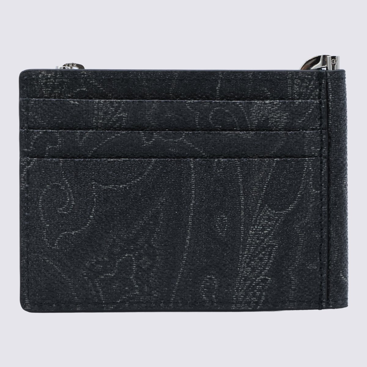 Etro Compact Textured Wallet With Paisley Embossing Zwart