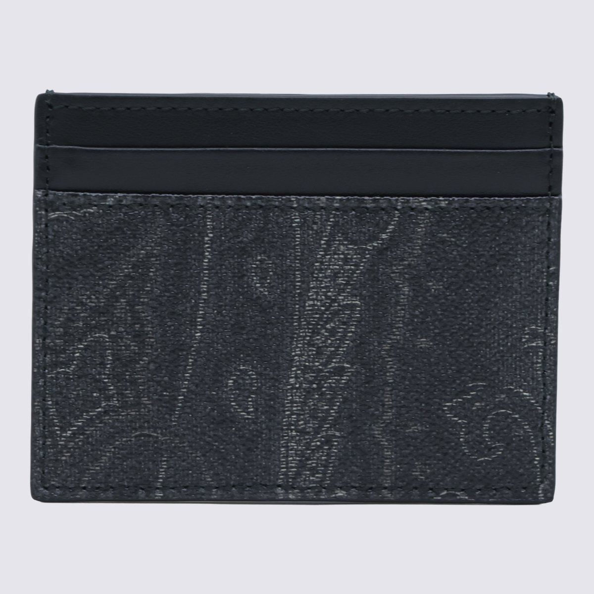 Etro Textured Dark Fabric Cardholder Wallet With Paisley Accents Zwart