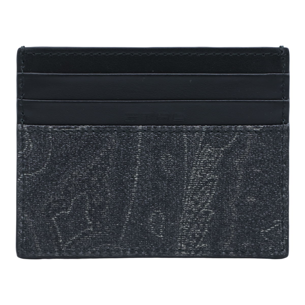 Etro Textured Dark Fabric Cardholder Wallet With Paisley Accents Zwart