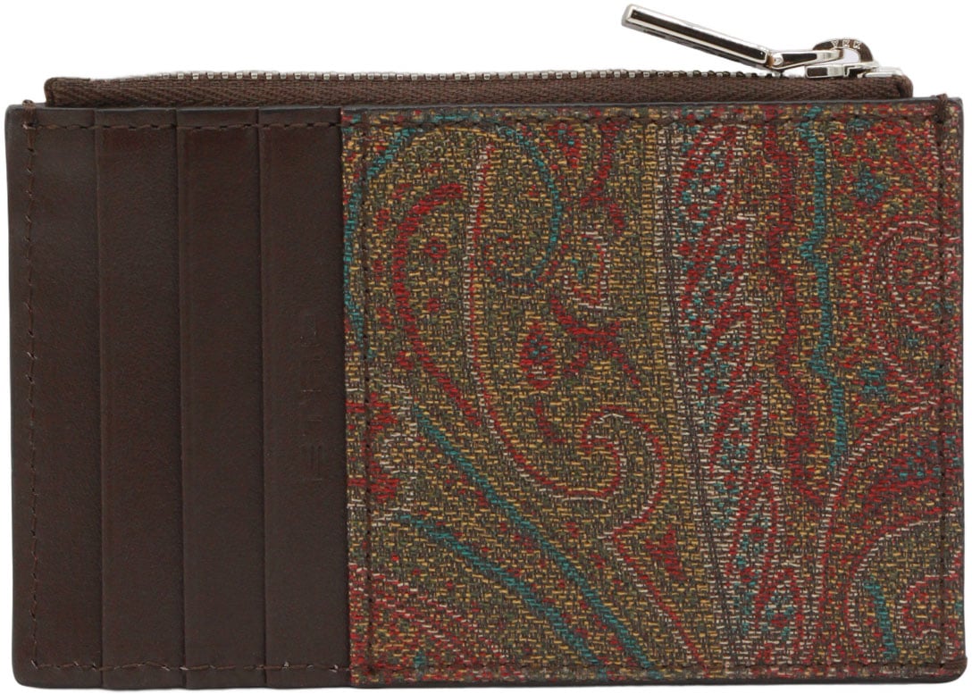 Etro Slim Paisley Pattern Wallet with Zippered Compartment Grijs