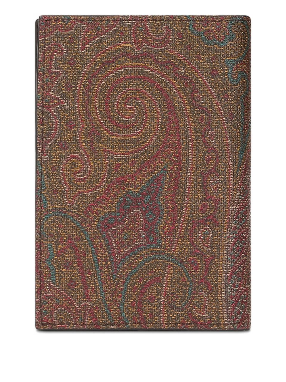 Etro Brown Paisley Pattern Leather Passport Holder Bruin