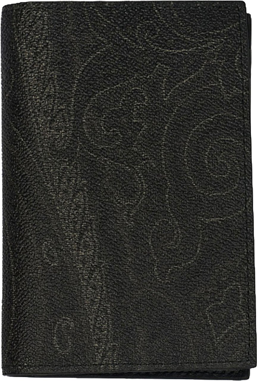 Etro Textured Black Leather Emblem Passport Holder Zwart