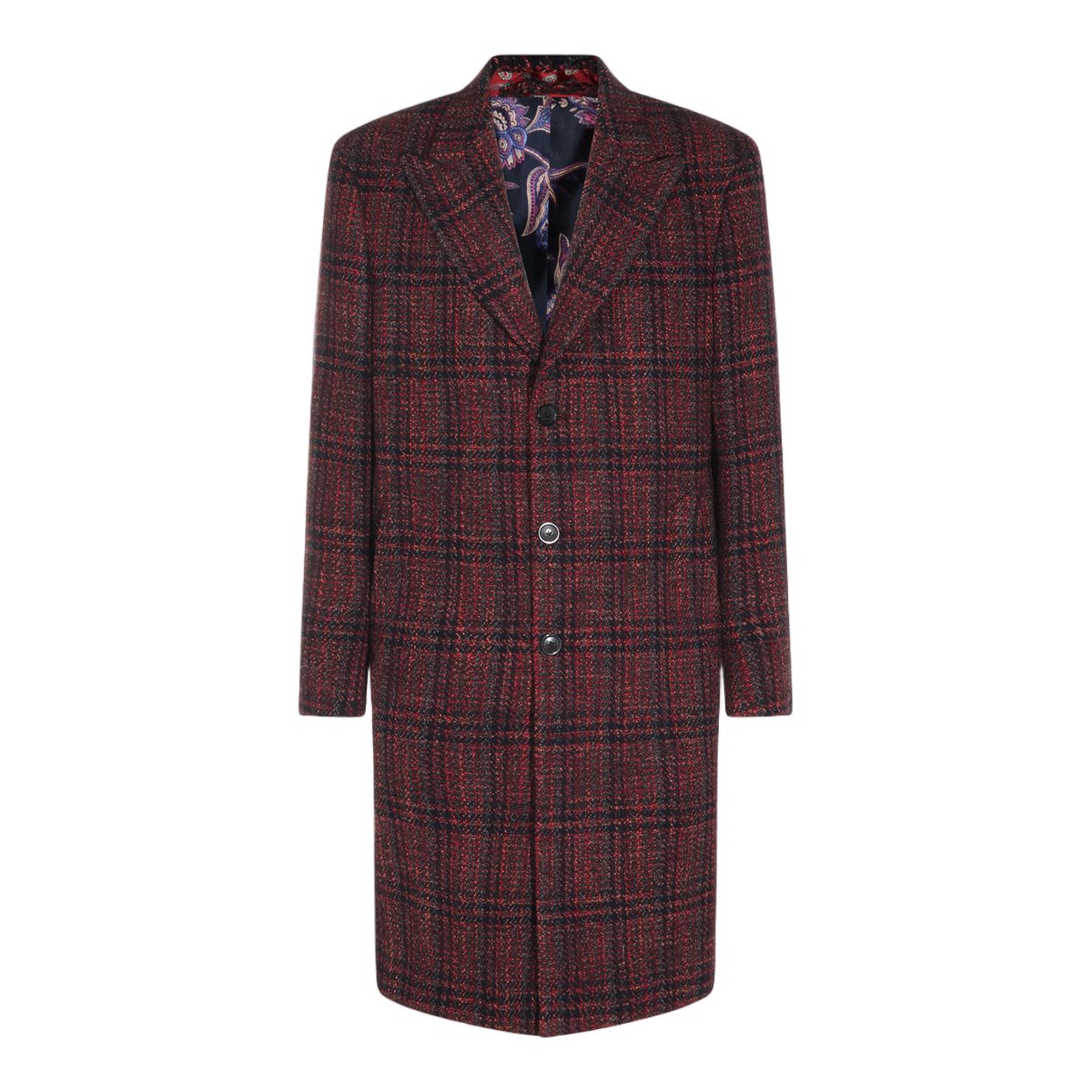 Etro Tailored Long Plaid Coat With Notched Lapel Zwart