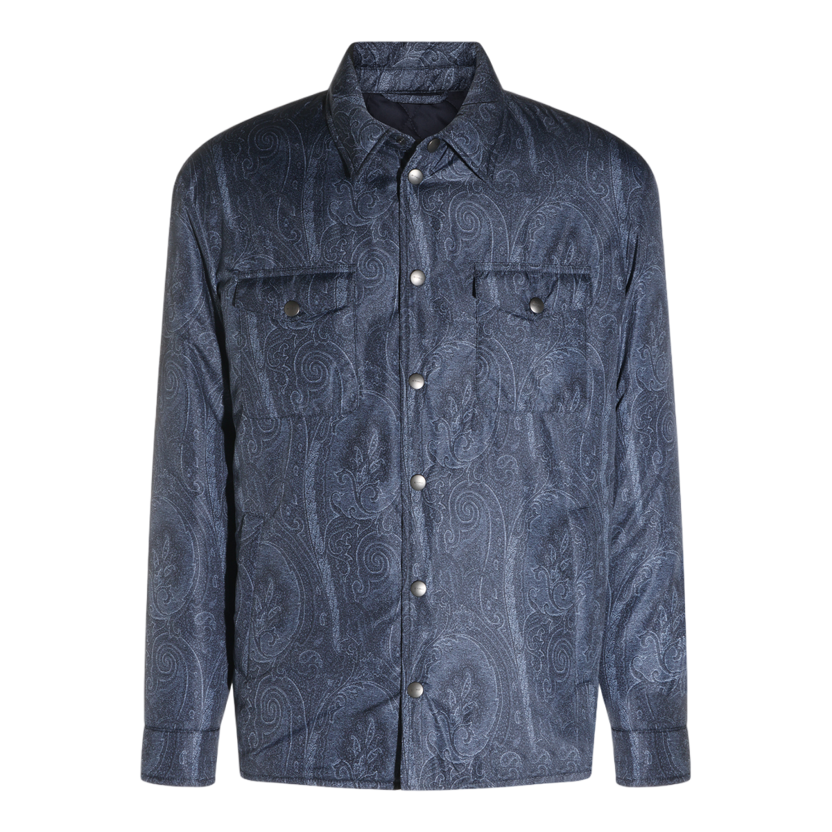 Etro Dark Blue Paisley-Pattern Button-Up Shirt with Classic Collar Grijs