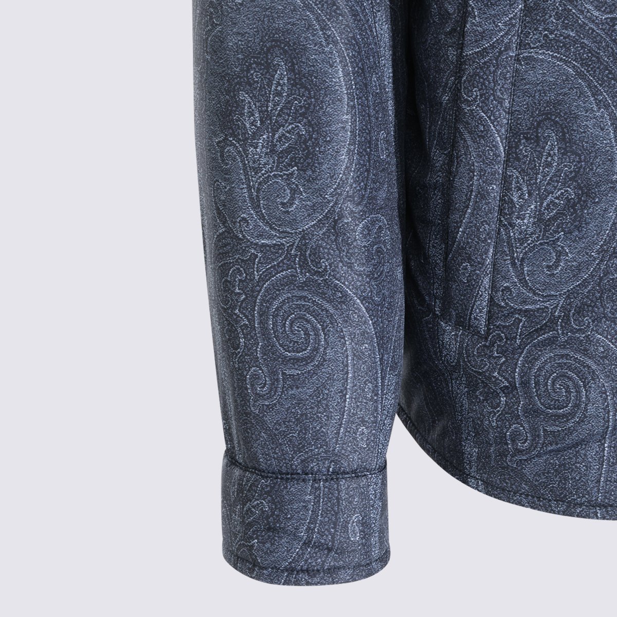 Etro Dark Blue Paisley-Pattern Button-Up Shirt with Classic Collar Grijs
