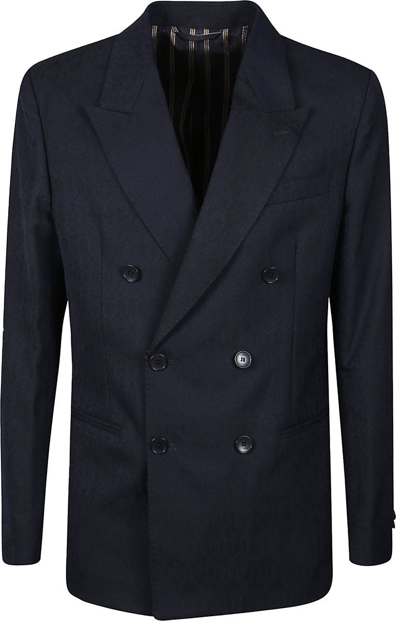 Etro Double Breasted Jacket Blue Blauw