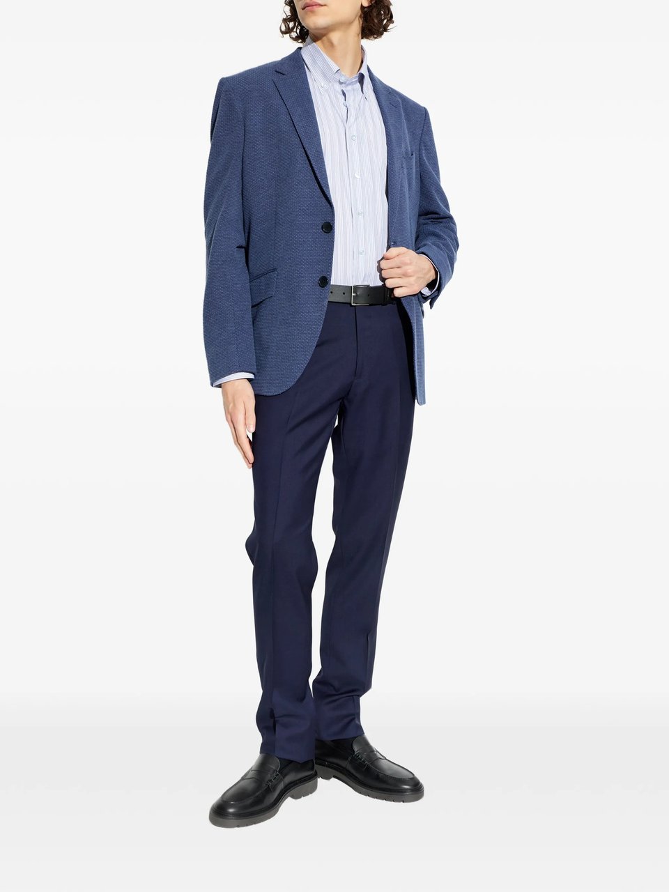 Etro Roma Jersey Blue Textured Floral-Lined Jacket Blauw
