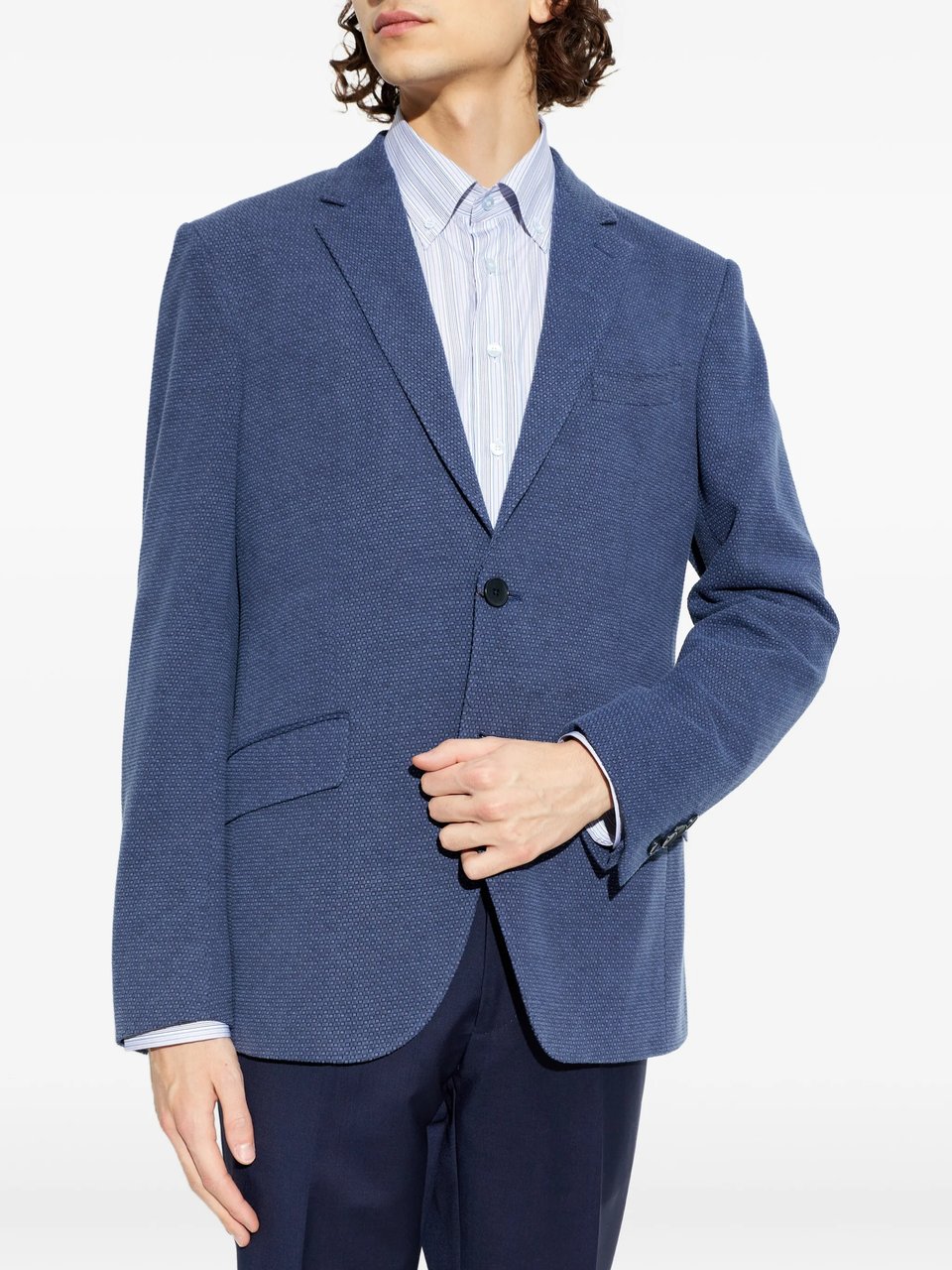 Etro Roma Jersey Blue Textured Floral-Lined Jacket Blauw
