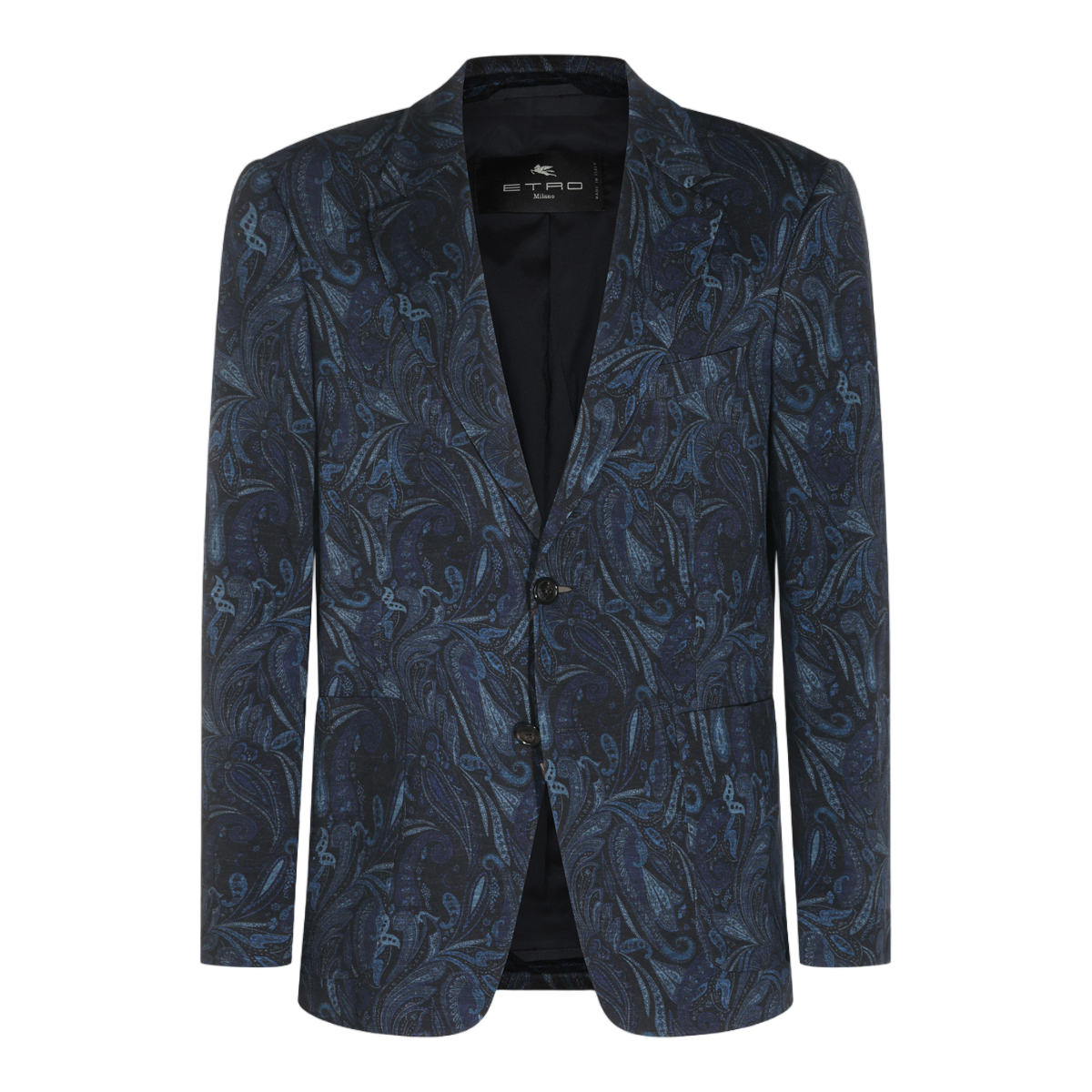 Etro Tailored Dark Blue Paisley Blazer With Classic Two-Button Closure Zwart