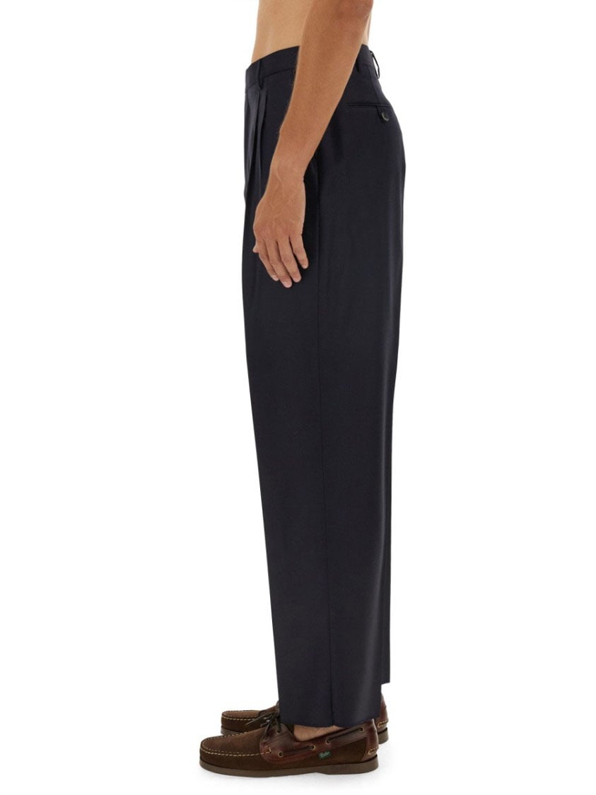 Etro Tailored Black Wool Pants With Sharp Pleats Blauw