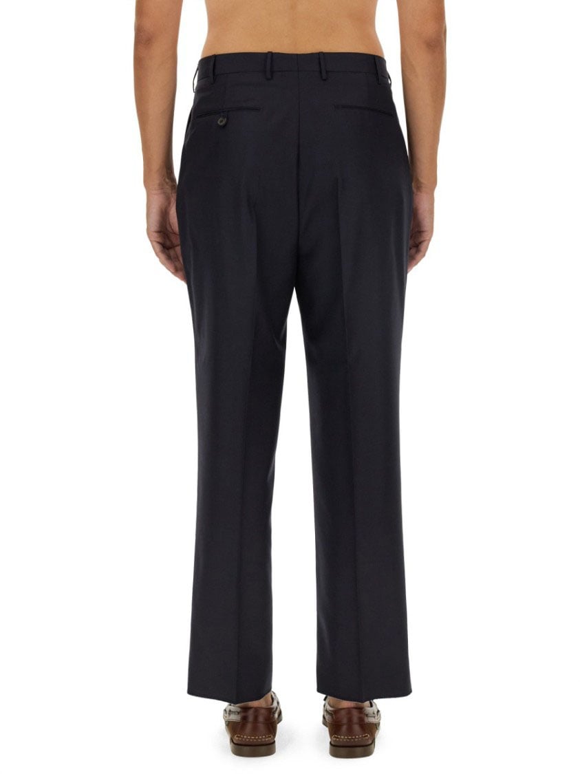 Etro Tailored Black Wool Pants With Sharp Pleats Blauw