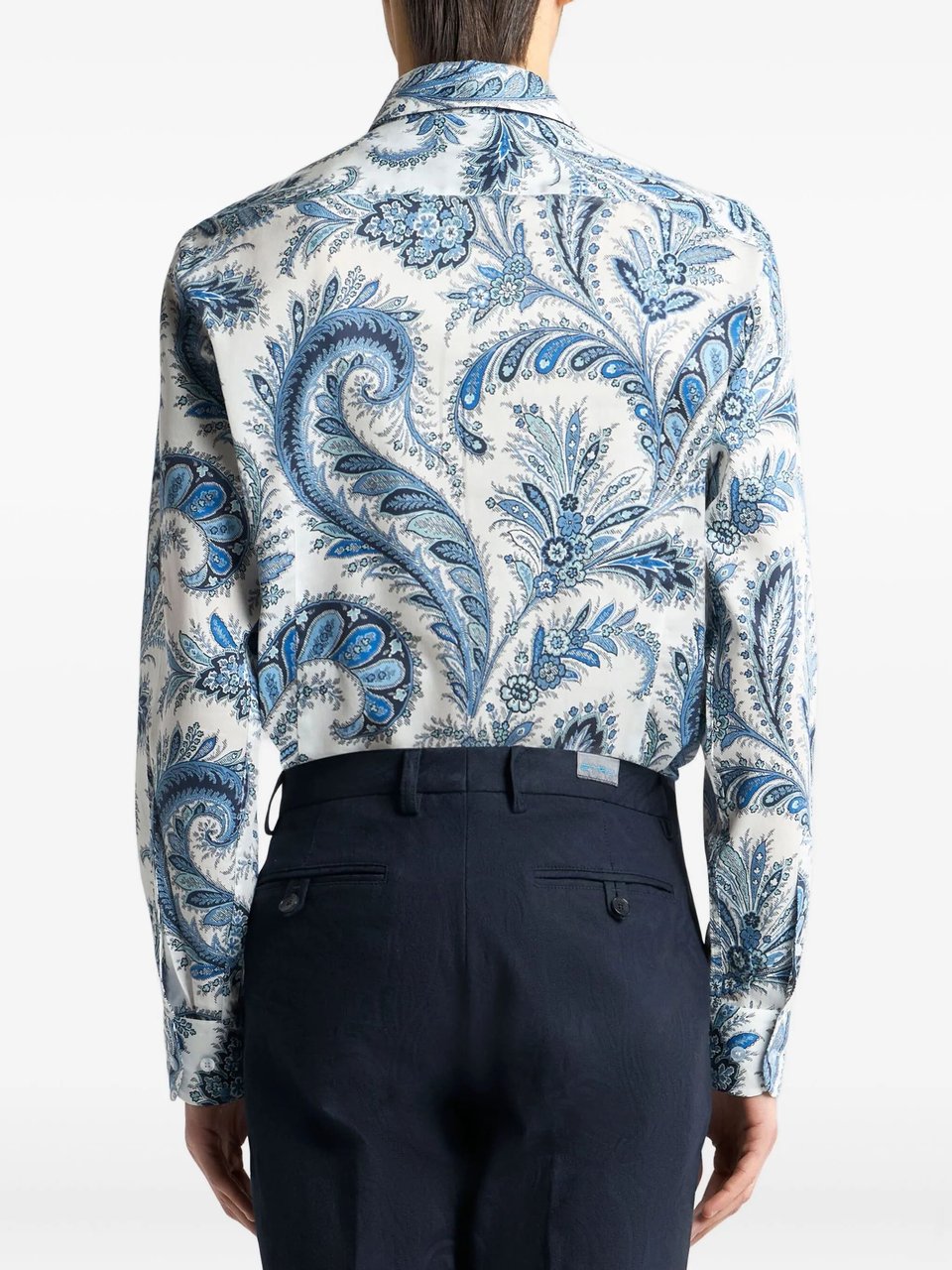 Etro Roma White Blue Paisley Cotton Shirt Wit