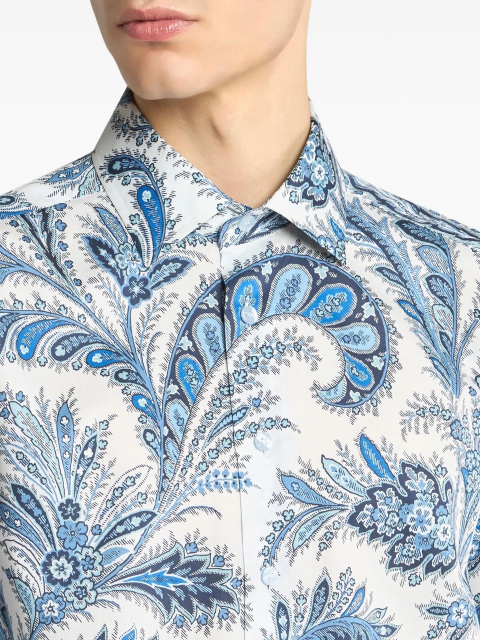 Etro Roma White Blue Paisley Cotton Shirt Wit