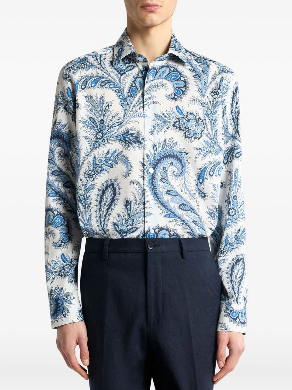 Etro Roma White Blue Paisley Cotton Shirt Wit